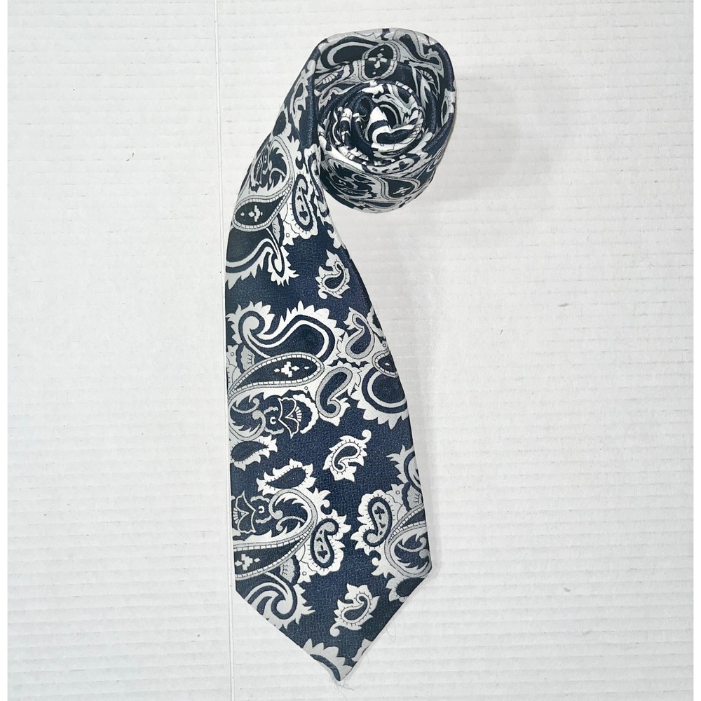 Golden Clasp‎ by Prince Consort Tie Men's Navy Blue Silver Paisley Vintage